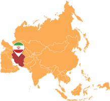 Iran map in Asia, Icons showing Iran location and flags. png