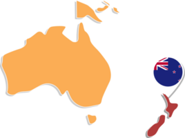 neuseeland-karte in australien, symbole mit neuseeland-standort und flaggen. png