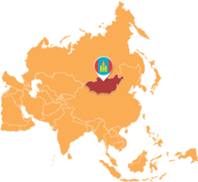 mapa de mongolia en asia, iconos que muestran la ubicación y las banderas de mongolia. png