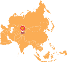 Kyrgystan map in Asia, Icons showing Kyrgystan location and flags. png