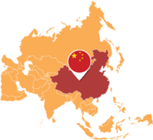 China kaart in Azië, pictogrammen tonen China plaats en vlaggen. png