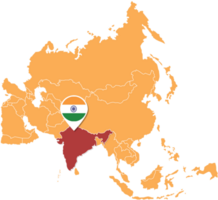 mapa de india en asia, íconos que muestran la ubicación de india y banderas. png