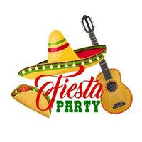 Fiesta party vector icon sombrero, guitar, tacos