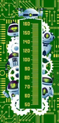 Kids height chart cartoon robots and circuit board