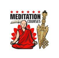 Buddhism meditation courses icon, religion symbols vector