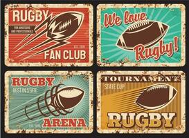 Rugby rusty metal plates, vector vintage cards