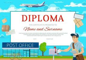 Education diploma for school, frame with postman vector