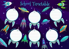 School timetable schedule with spaceship, template vector