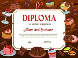 School education diploma vector template desserts