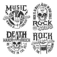 Hard rock skull t-shirt prints, rock music concert vector
