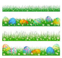 Easter borders of green grass and eggs vector