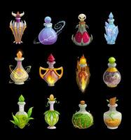 Potion bottles vector icons, magic elixir flasks