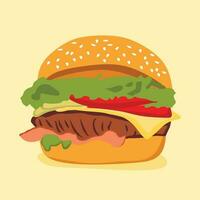 Arte vector diseño. logo, icono, firmar, ilustración modelo y hamburguesa en un amarillo antecedentes y hamburguesa vector ilustración diseño y pollo hamburguesa diseño rápido comida vector un amarillo antecedentes