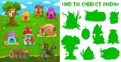 Find correct shadow, fairy house, kids game riddle vector
