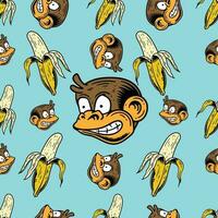 seamless pattern of monkeys and peeled bananas in retro style vector