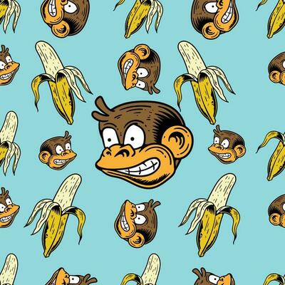 seamless pattern of monkeys and peeled bananas in retro style