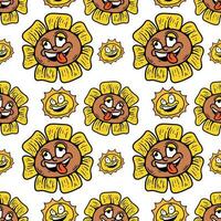 seamless pattern of sunflower and sun characters on a white background vector