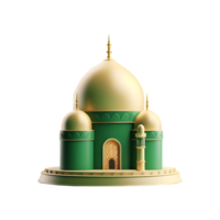 Green and gold mini Mosque 3D Illustration. png