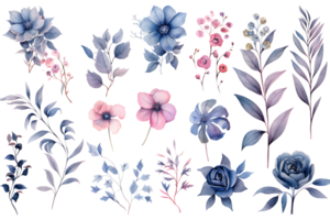 magnifique ensemble aquarelle fleur et feuilles élément collection. ai généré png