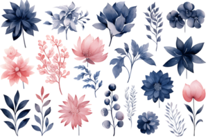 Beautiful set Watercolor flower and leaves element collection. AI Generated png
