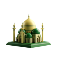 Green and gold mini Mosque 3D Illustration. png