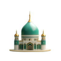 Green and gold mini Mosque 3D Illustration. png