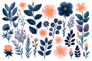 Beautiful set Watercolor flower and leaves element collection. png