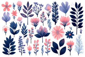 magnifique ensemble aquarelle fleur et feuilles élément collection. ai généré png