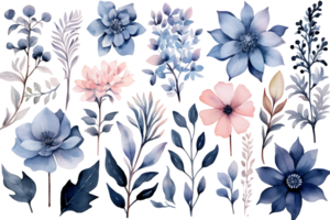 magnifique ensemble aquarelle fleur et feuilles élément collection. ai généré png