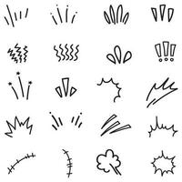 Vector set of hand-drawn cartoony expression sign doodle, curve directional arrows, emoticon effects design elements, cartoon character emotion symbols, cute decorative brush stroke lines.