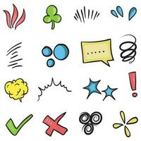 Vector set of hand-drawn cartoony expression sign doodle, curve directional arrows, emoticon effects design elements, cartoon character emotion symbols, cute decorative brush stroke lines.