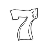 Vector Hand Drawn Sketch Illustration - Number Seven. The figure of 7