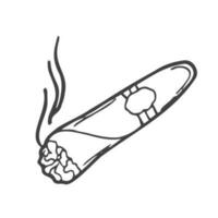 Doodle hand drawn Cartoon lit cigar with smoke. Isolated on white background. Vector icon doodle