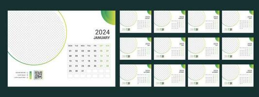 Calendar 2024 planner corporate template design set. Week starts on Monday.template for annual calendar 2024 vector