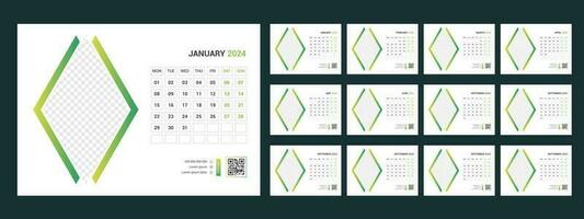 Calendar 2024 planner corporate template design set. Week starts on Monday.template for annual calendar 2024 vector