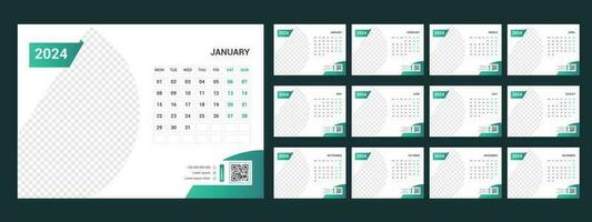 Calendar 2024 planner corporate template design set. Week starts on Monday.template for annual calendar 2024 vector