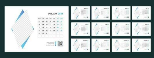 Calendar 2024 planner corporate template design set. Week starts on Monday.template for annual calendar 2024 vector