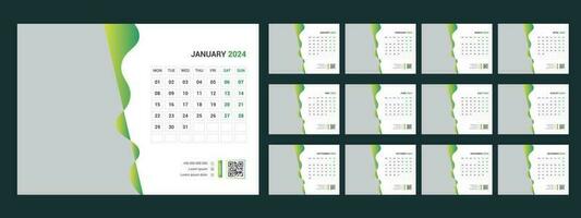 calendario, 2024, escritorio, plantilla, diseño vector