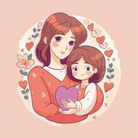 Mothers Day Illustration vector concept Cute Kawaii Style Love Child