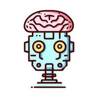 dibujos animados ilustración de artificial inteligencia con el forma de un robot teniendo un ciber cerebro vector