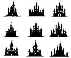 set of castle silhouettes on isolated background vector