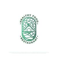 vegan Rural Restaurant logo design with line art style , a restaurant with a rural concept that provides traditional organic food and drinks  line art vector illustration