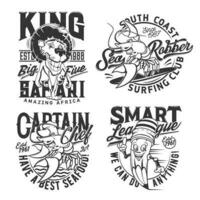 T-shirt prints, sea surfing and safari hunt club vector