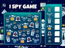 Kids I spy game with robots, educational puzzle vector