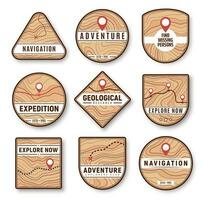 Topographic, navigation and expedition icons vector