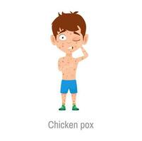 Chicken pox kid sickness, isolated vector sick boy