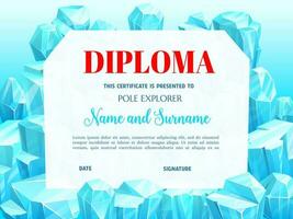 School diploma for pole explorer with ice crystals vector