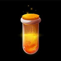 Potion bottle with fire and sparks, game interface vector