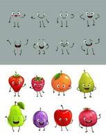 Cartoon vector fruits and berries with funny faces