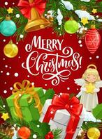 Navidad regalo, Navidad árbol y campana, nieve y ángel vector
